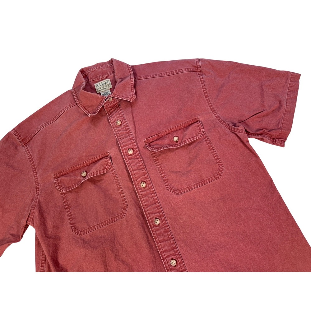 LL Bean Men's Traditional Fit Short Sleeve Button Down Shirt Faded Red Cotton